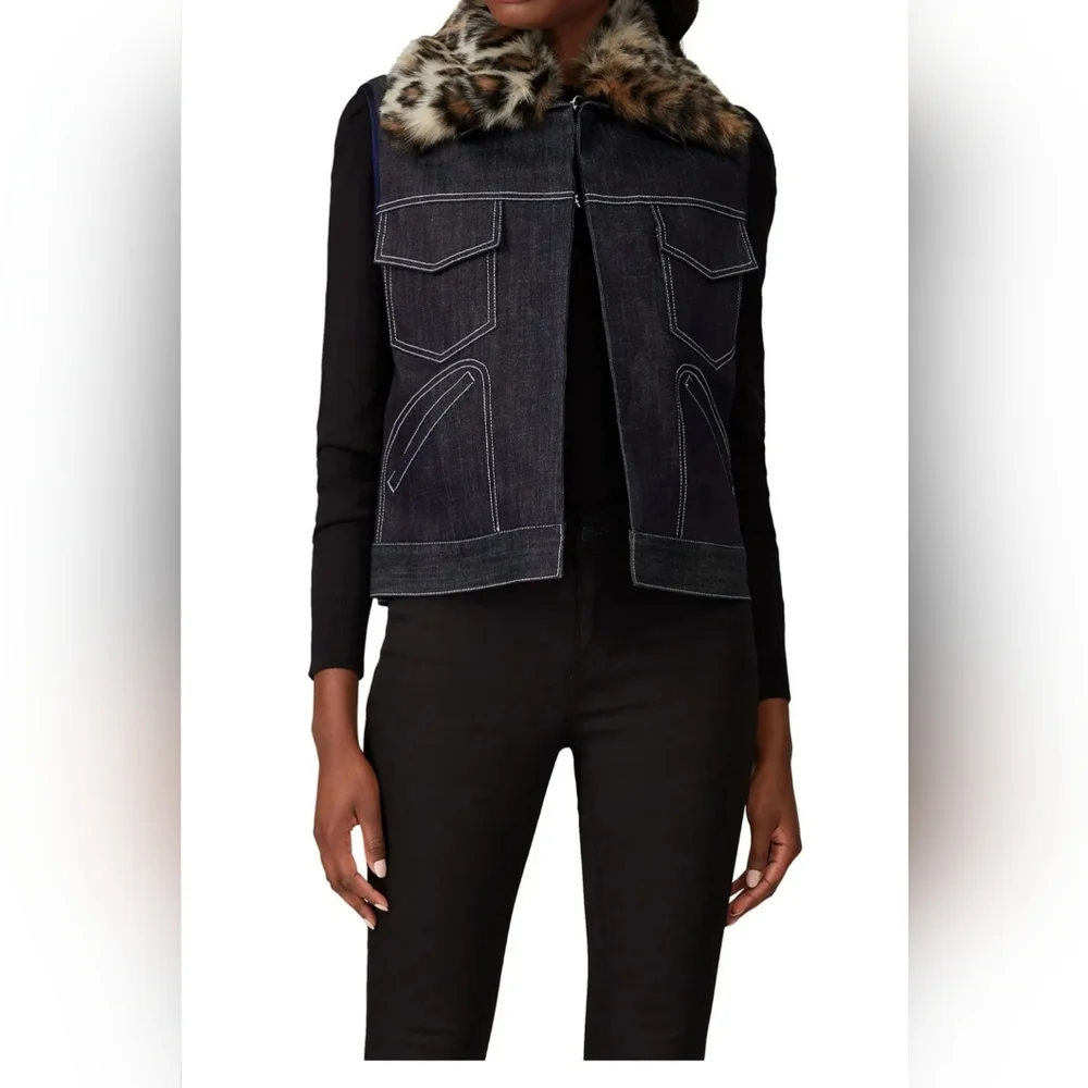 Harvey Faircloth Denim Vest with Faux Fur Collar size Medium - Picture 10 of 12